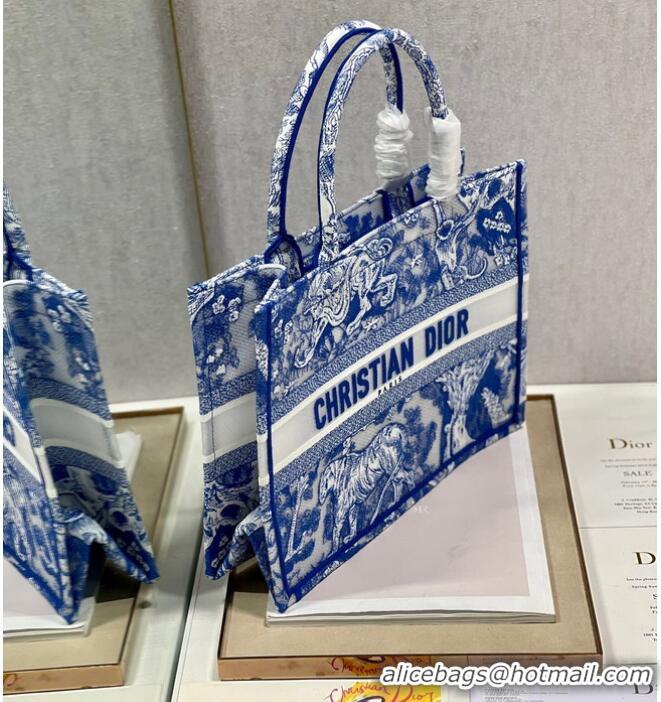 Promotional MEDIUM DIOR BOOK TOTE Fluorescent Blue Toile de Jouy Reverse Embroidery M1296ZROC