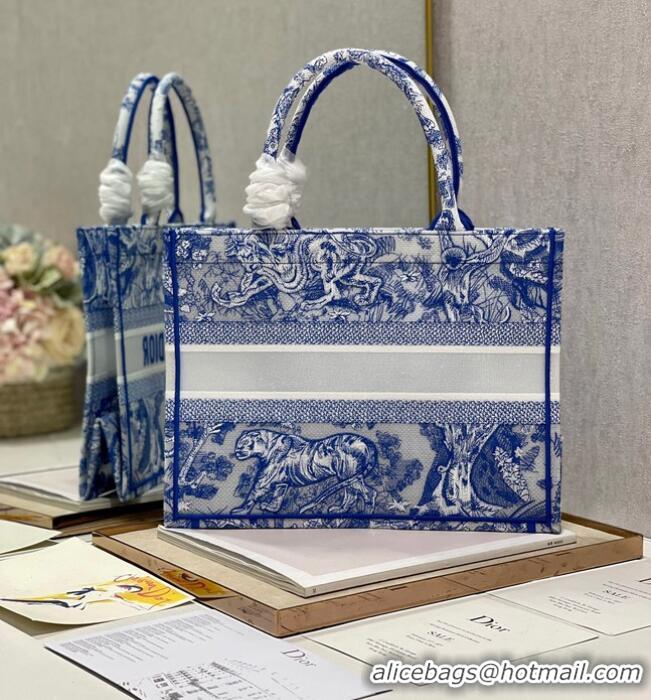 Promotional MEDIUM DIOR BOOK TOTE Fluorescent Blue Toile de Jouy Reverse Embroidery M1296ZROC