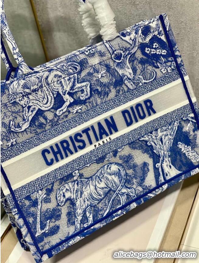 Promotional MEDIUM DIOR BOOK TOTE Fluorescent Blue Toile de Jouy Reverse Embroidery M1296ZROC