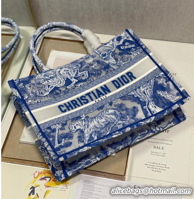 Promotional MEDIUM DIOR BOOK TOTE Fluorescent Blue Toile de Jouy Reverse Embroidery M1296ZROC