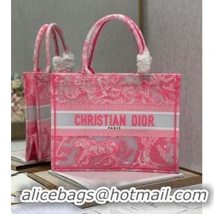 Good Product MEDIUM DIOR BOOK TOTE Fluorescent Pink Toile de Jouy Reverse Embroidery M1296ZROC