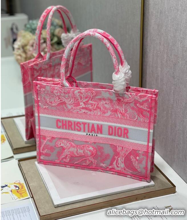 Good Product MEDIUM DIOR BOOK TOTE Fluorescent Pink Toile de Jouy Reverse Embroidery M1296ZROC