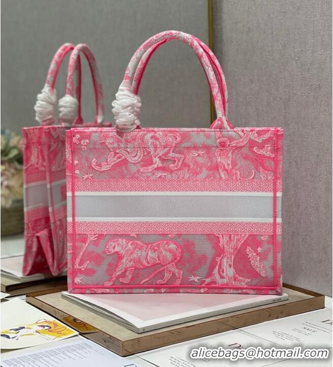 Good Product MEDIUM DIOR BOOK TOTE Fluorescent Pink Toile de Jouy Reverse Embroidery M1296ZROC