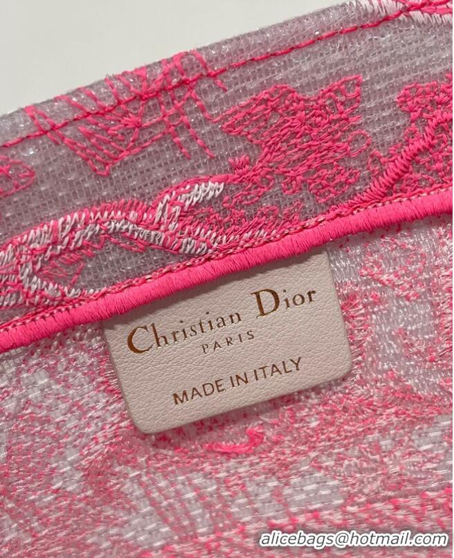 Good Product MEDIUM DIOR BOOK TOTE Fluorescent Pink Toile de Jouy Reverse Embroidery M1296ZROC