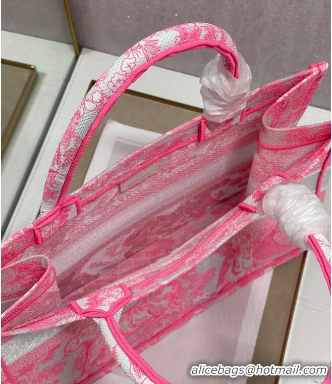 Good Product MEDIUM DIOR BOOK TOTE Fluorescent Pink Toile de Jouy Reverse Embroidery M1296ZROC