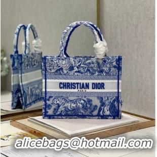 Famous Brand SMALL DIOR BOOK TOTE Blue Toile de Jouy Reverse Embroidery M1265ZRGO