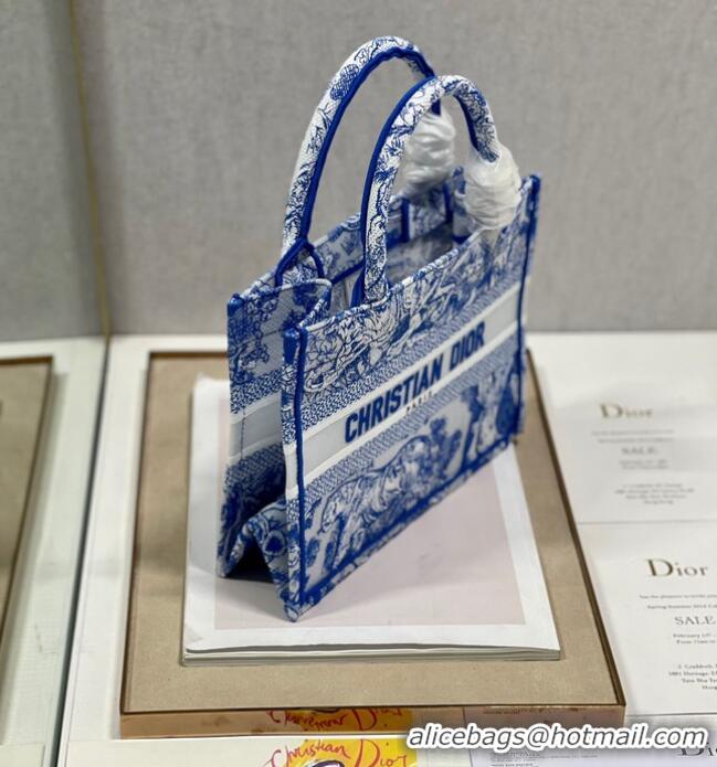 Famous Brand SMALL DIOR BOOK TOTE Blue Toile de Jouy Reverse Embroidery M1265ZRGO