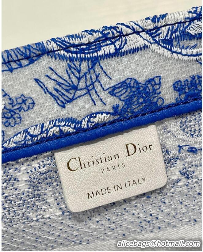 Famous Brand SMALL DIOR BOOK TOTE Blue Toile de Jouy Reverse Embroidery M1265ZRGO