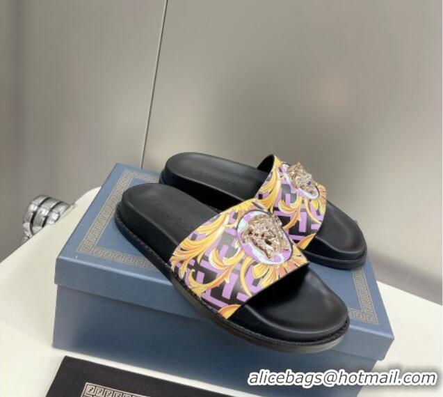 Cheap Price Versace x Fendi Fendace Flat Slide Sandals Purple 062183