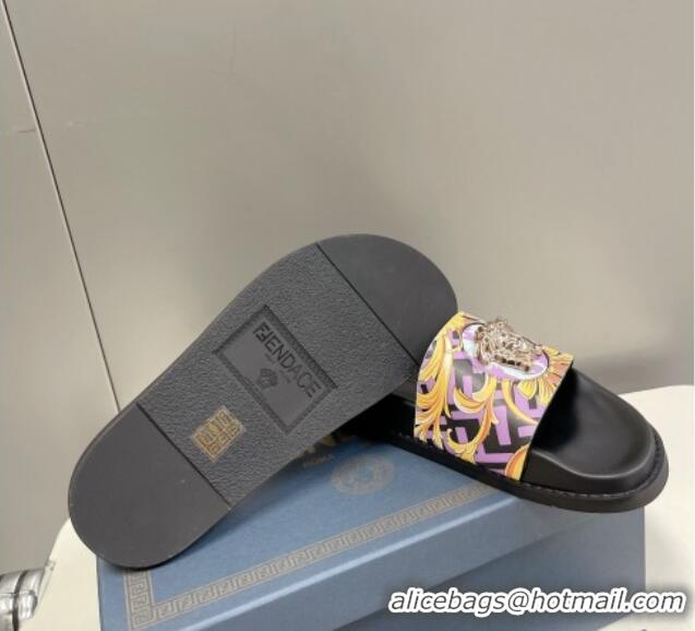 Cheap Price Versace x Fendi Fendace Flat Slide Sandals Purple 062183