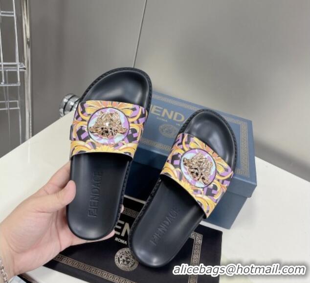 Cheap Price Versace x Fendi Fendace Flat Slide Sandals Purple 062183