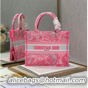 Fashion SMALL DIOR BOOK TOTE pink Toile de Jouy Reverse Embroidery M1265ZRGO