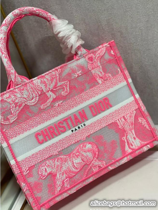 Fashion SMALL DIOR BOOK TOTE pink Toile de Jouy Reverse Embroidery M1265ZRGO