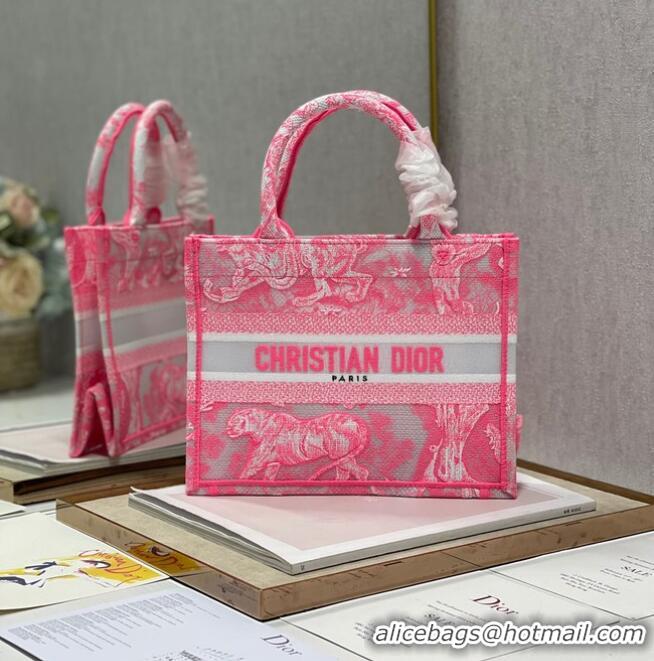 Fashion SMALL DIOR BOOK TOTE pink Toile de Jouy Reverse Embroidery M1265ZRGO