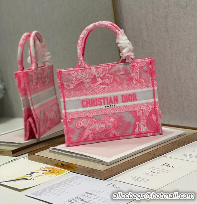 Fashion SMALL DIOR BOOK TOTE pink Toile de Jouy Reverse Embroidery M1265ZRGO