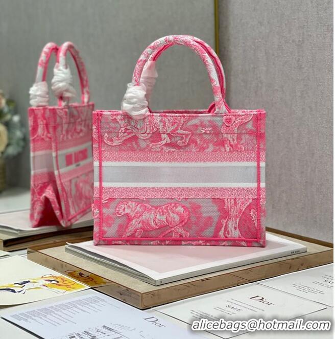 Fashion SMALL DIOR BOOK TOTE pink Toile de Jouy Reverse Embroidery M1265ZRGO