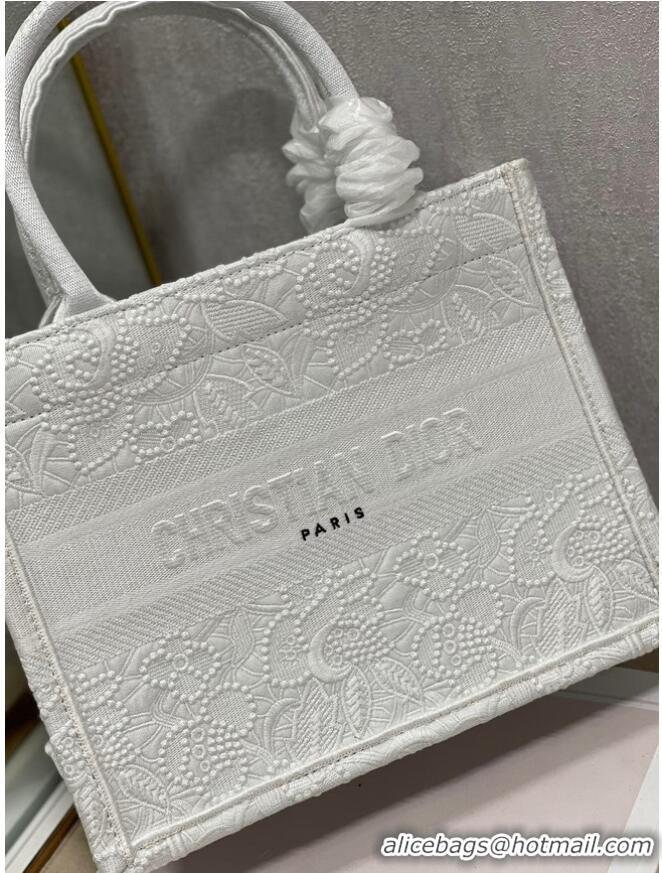 Top Grade SMALL DIOR BOOK TOTE Embroidery M1265ZRGO white