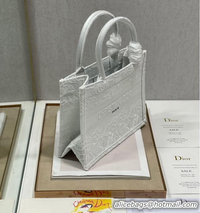 Top Grade SMALL DIOR BOOK TOTE Embroidery M1265ZRGO white