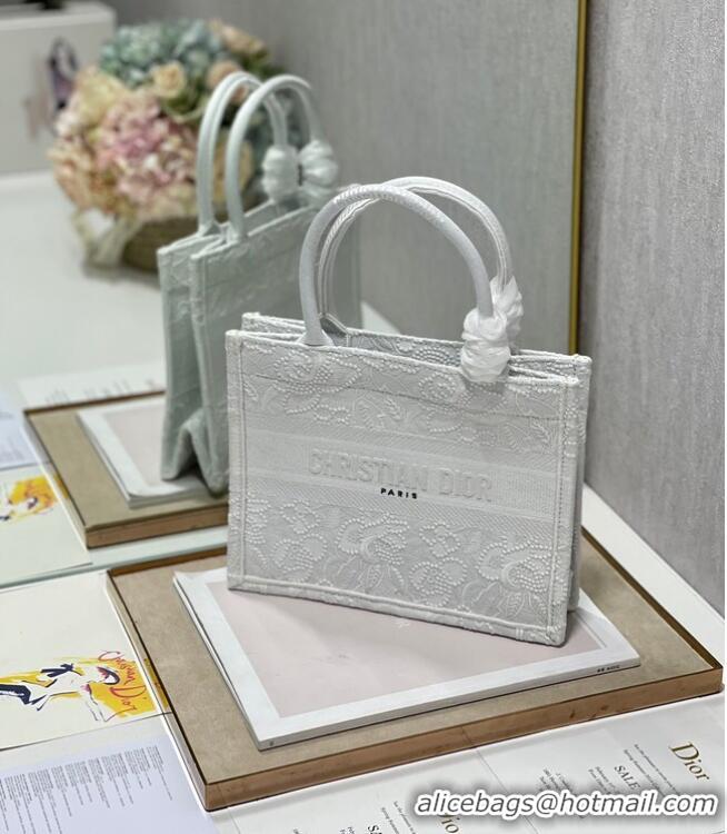 Top Grade SMALL DIOR BOOK TOTE Embroidery M1265ZRGO white