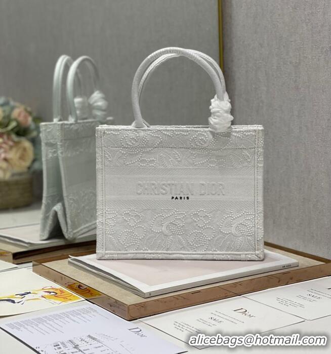 Top Grade SMALL DIOR BOOK TOTE Embroidery M1265ZRGO white