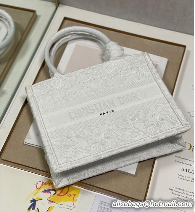 Top Grade SMALL DIOR BOOK TOTE Embroidery M1265ZRGO white