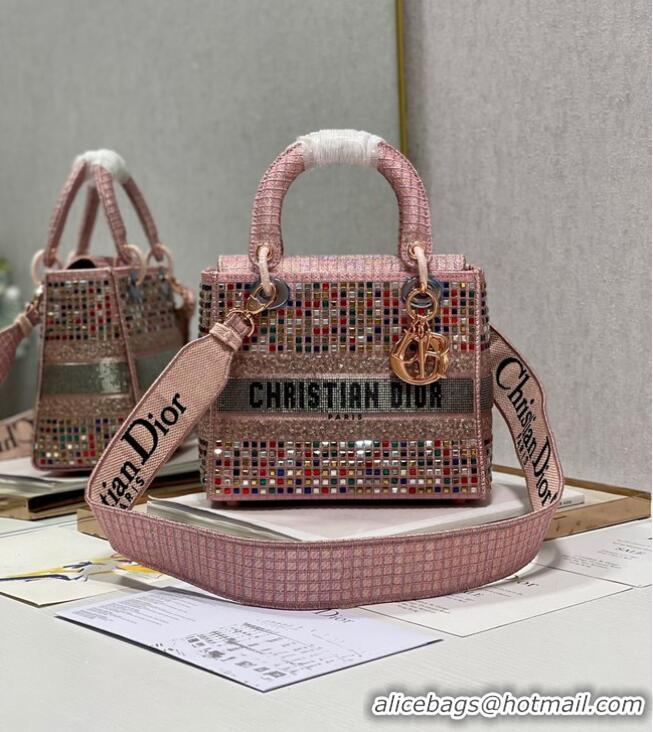 Cheapest MEDIUM LADY DIOR BAG Bead Embroidery 0650RKW Coral Pink