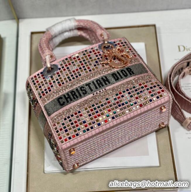 Cheapest MEDIUM LADY DIOR BAG Bead Embroidery 0650RKW Coral Pink