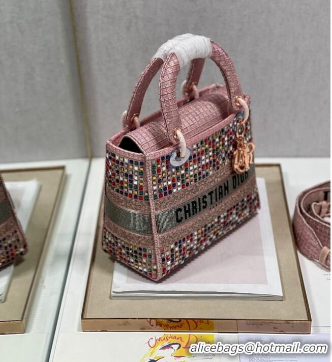 Cheapest MEDIUM LADY DIOR BAG Bead Embroidery 0650RKW Coral Pink