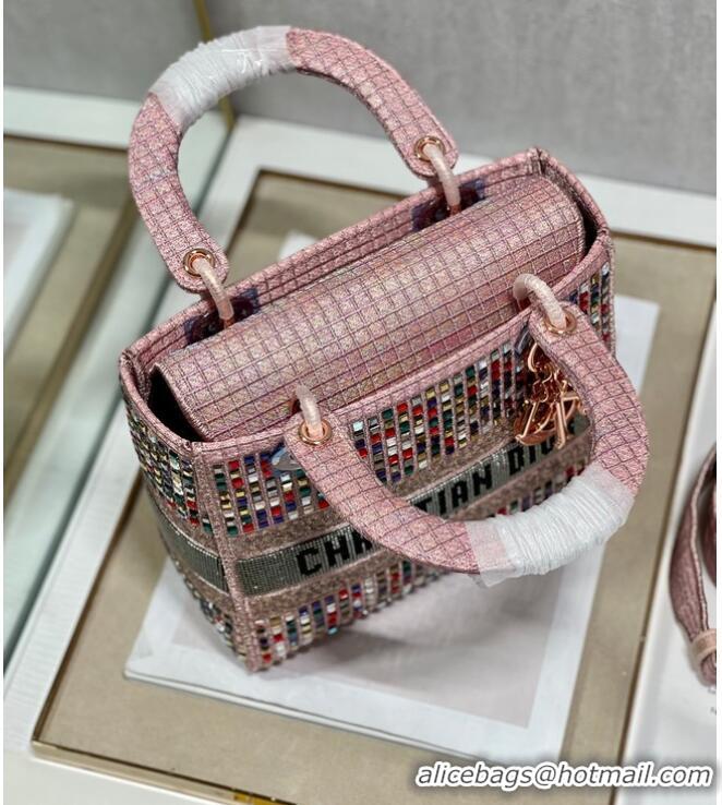 Cheapest MEDIUM LADY DIOR BAG Bead Embroidery 0650RKW Coral Pink