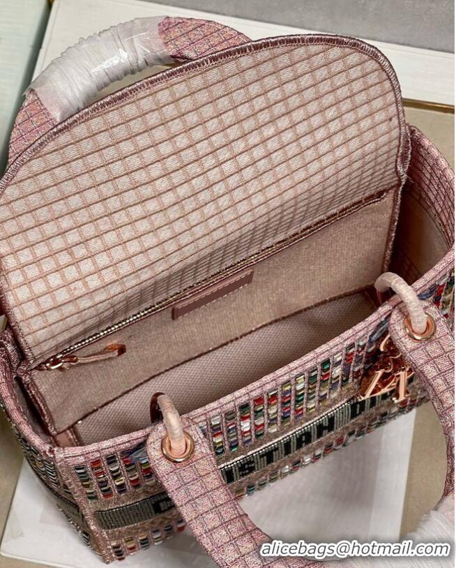 Cheapest MEDIUM LADY DIOR BAG Bead Embroidery 0650RKW Coral Pink