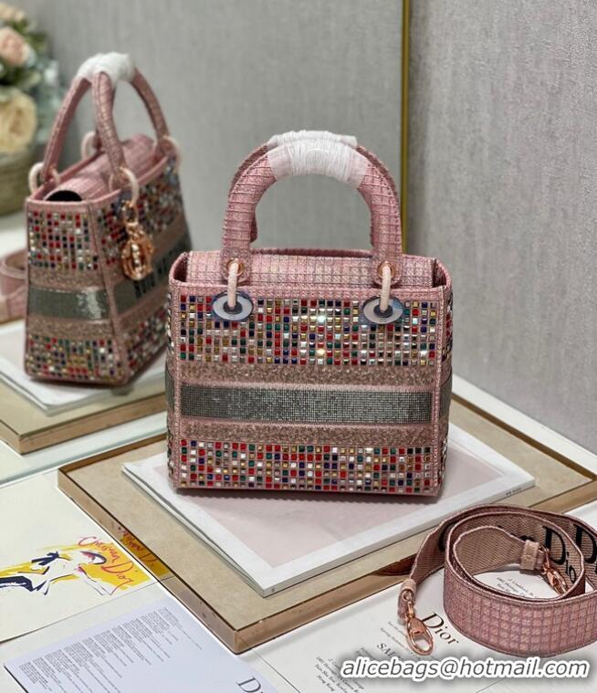 Cheapest MEDIUM LADY DIOR BAG Bead Embroidery 0650RKW Coral Pink