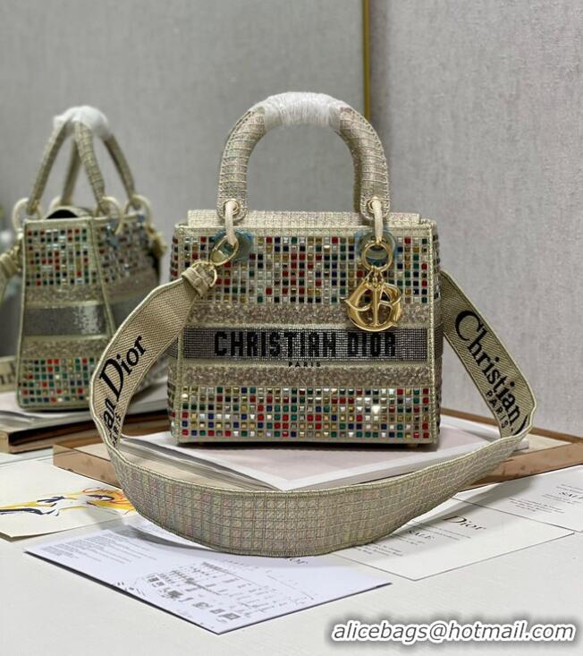 Most Popular MEDIUM LADY DIOR BAG Bead Embroidery 0650RKW Creme Beige