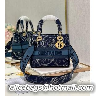 Buy Fashionable MEDIUM LADY D-LITE BAG Blue Dior Roses Embroidery M0565ORVG