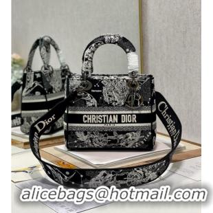 Good Product MEDIUM LADY D-LITE BAG Black Toile de Jouy Zodiac Embroidery M0565BRHZ