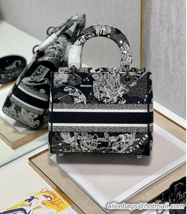 Good Product MEDIUM LADY D-LITE BAG Black Toile de Jouy Zodiac Embroidery M0565BRHZ