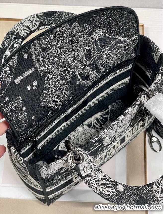 Good Product MEDIUM LADY D-LITE BAG Black Toile de Jouy Zodiac Embroidery M0565BRHZ