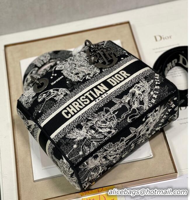 Good Product MEDIUM LADY D-LITE BAG Black Toile de Jouy Zodiac Embroidery M0565BRHZ