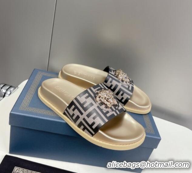 Top Grade Versace x Fendi Fendace Flat Slide Sandals Beige 062185