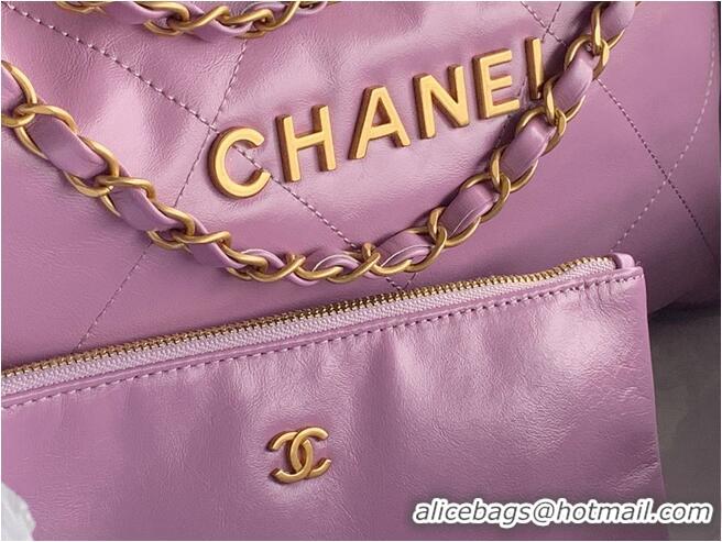 Modern Classic CHANEL 22 HANDBAG Shiny Calfskin & Gold-Tone Metal AS3262 Purple