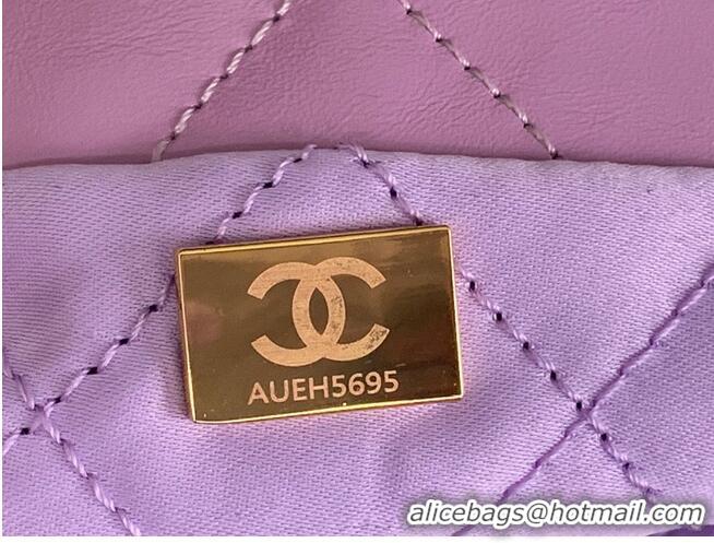 Modern Classic CHANEL 22 HANDBAG Shiny Calfskin & Gold-Tone Metal AS3262 Purple