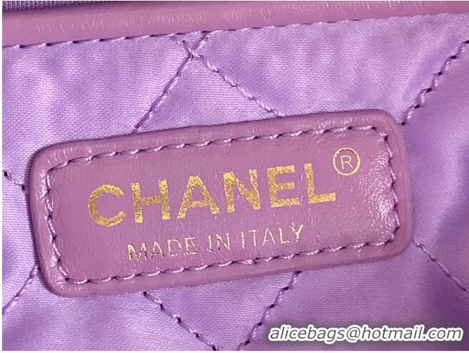 Modern Classic CHANEL 22 HANDBAG Shiny Calfskin & Gold-Tone Metal AS3262 Purple