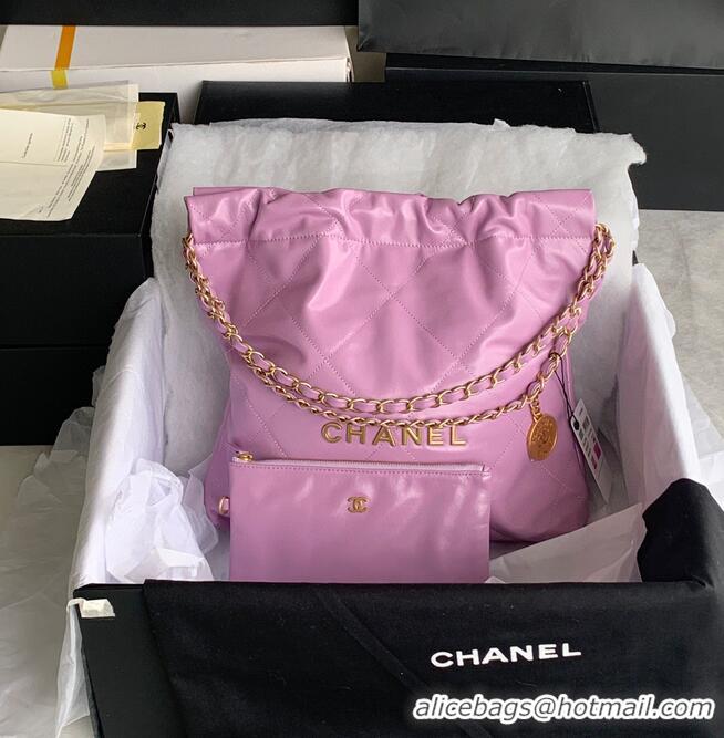 Top Grade CHANEL 22 HANDBAG Shiny Calfskin & Gold-Tone Metal AS3261 AS3260 Purple