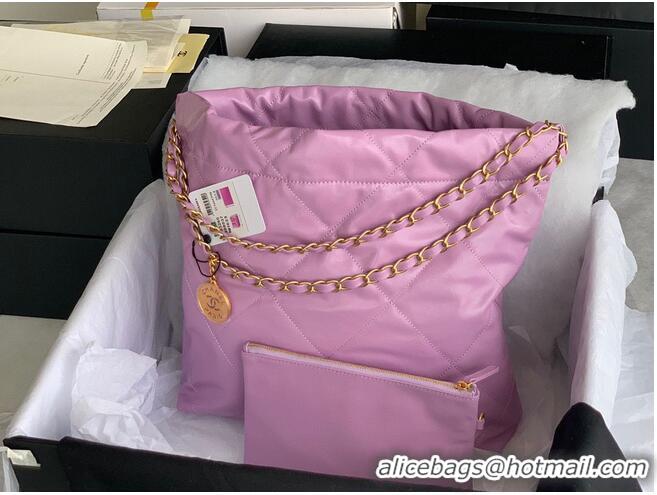 Top Grade CHANEL 22 HANDBAG Shiny Calfskin & Gold-Tone Metal AS3261 AS3260 Purple