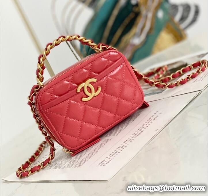 Good Taste Chanel mini Shoulder Bag Lambskin & Gold-Tone Metal AS2178 red