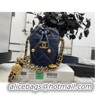 New Style Chanel Drawstring Bag & Gold Metal A68081 dark blue