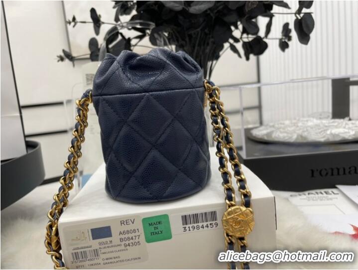 New Style Chanel Drawstring Bag & Gold Metal A68081 dark blue