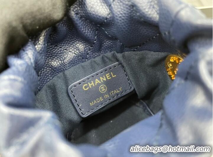 New Style Chanel Drawstring Bag & Gold Metal A68081 dark blue