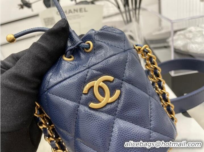 New Style Chanel Drawstring Bag & Gold Metal A68081 dark blue