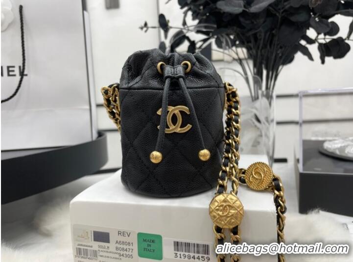 Original Cheap Chanel Drawstring Bag & Gold Metal A68081 black