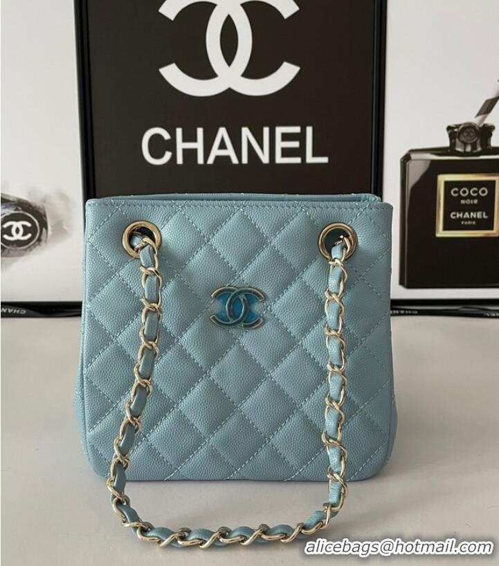 Well Crafted Chanel mini Shoulder Bag Grained Calfskin&Gold-Tone Metal AB3176 blue